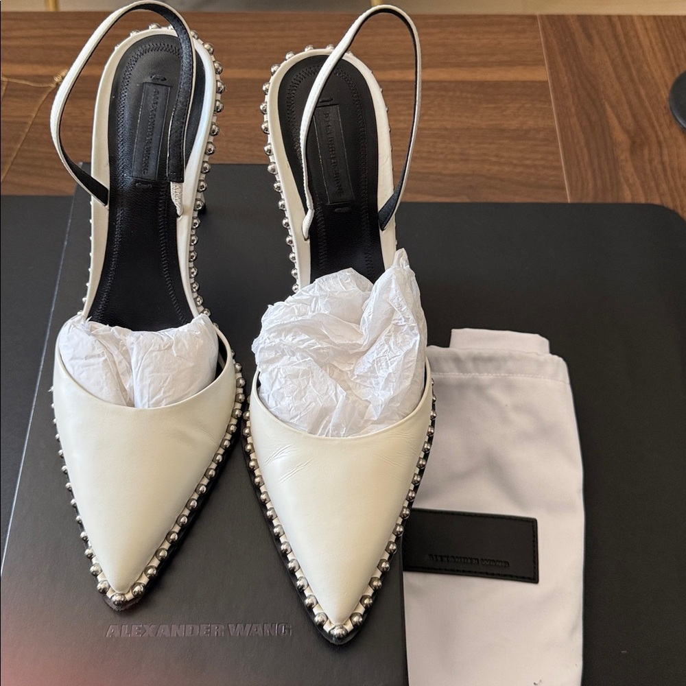 Alexander Wang White Studded Slingback Heels - Picture 4 of 5